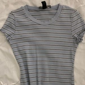 Blue top with ruffle shoulders and bottom